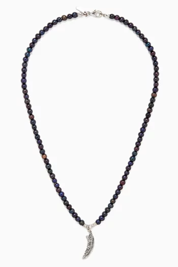 Black Pearl Feather Pendant Necklace in Sterling Silver