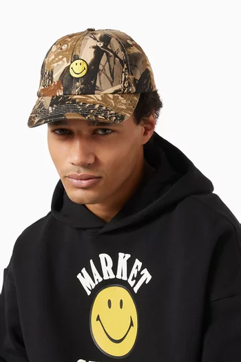 Smiley Badge Baseball Cap in Canvas