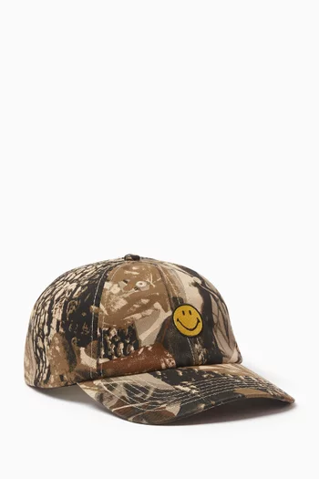 Smiley Badge Baseball Cap in Canvas