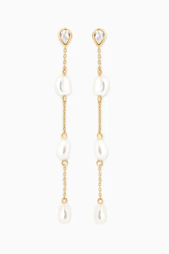 Pearl Chain Drop Earrings in 18kt Gold-plated Silver