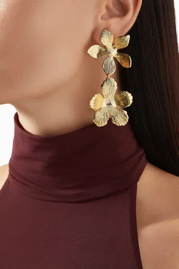 Large Begonia Drop Earrings in Gold-plated Metal