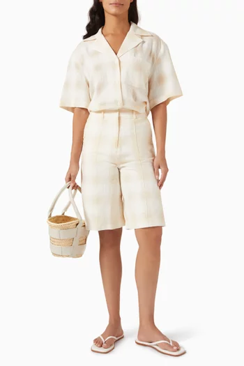 قميص ماسون بقصة فضفاضة مزيج كتان