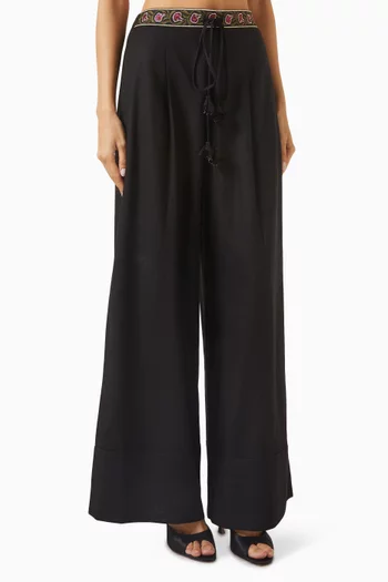 Carnation Embroidered Pants in Linen