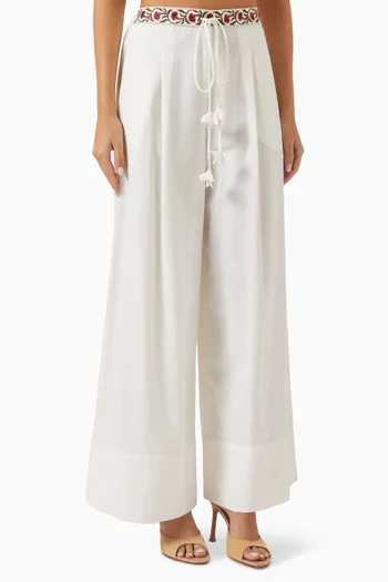 Carnation Embroidered Pants in Linen