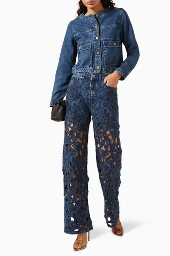 Logan Floral Cut-out Jeans in Denim