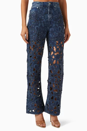 Logan Floral Cut-out Jeans in Denim