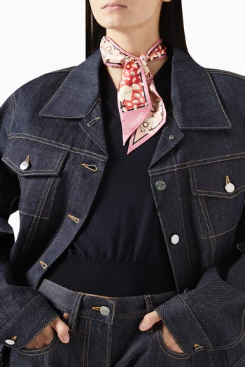 Floral-print Skinny Scarf in Silk-twill