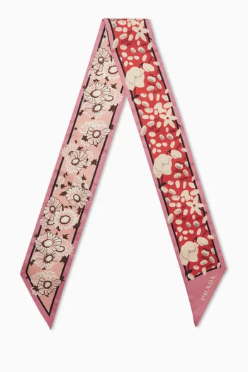 Floral-print Skinny Scarf in Silk-twill