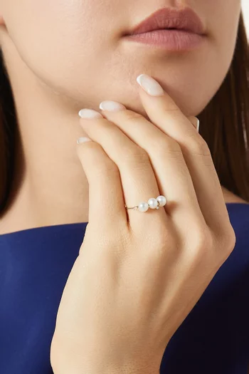 Aphrodite Diamond & Pearl Chain Ring in 18kt Gold