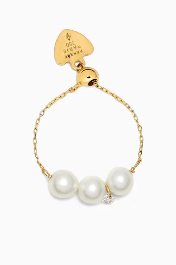 Aphrodite Diamond & Pearl Chain Ring in 18kt Gold