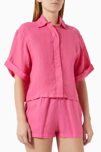 Buttoned Cropped Shirt in Linen