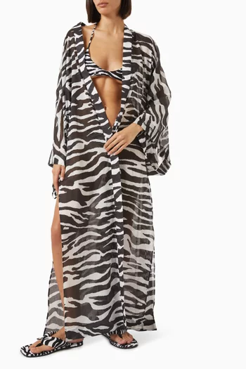 Zebra-print Kaftan in Cotton Muslin