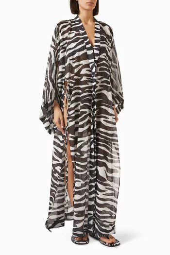 Zebra-print Kaftan in Cotton Muslin