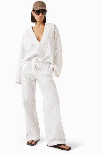 Embroidered-logo Pants in Cotton Poplin