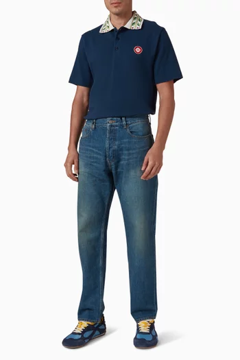 تي شيرت بولو مزين بأوراق الغار قطن عضوي بيكيه