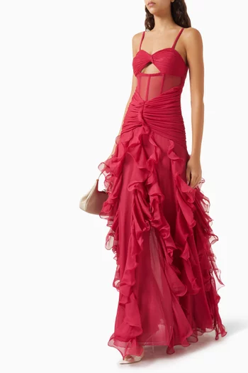 Ruffled Maxi Dress in Silk