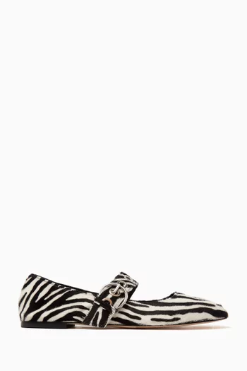 Uma Eyelet Ballerinas in Zebra Ponyhair