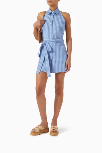 Striped Mini Shirt Dress in Cotton-poplin