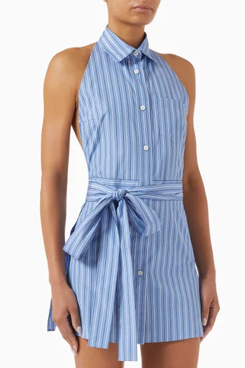 Striped Mini Shirt Dress in Cotton-poplin