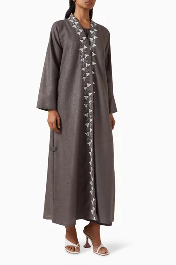 عباية بتطريزات خيوط بارزة كتان