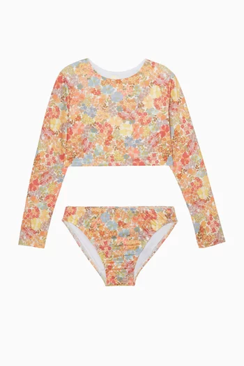 طقم سباحة بأكمام طويلة وقطعة سفلية أفيل مطاطي