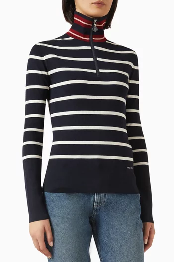 Striped Polo Neck Sweater in Wool