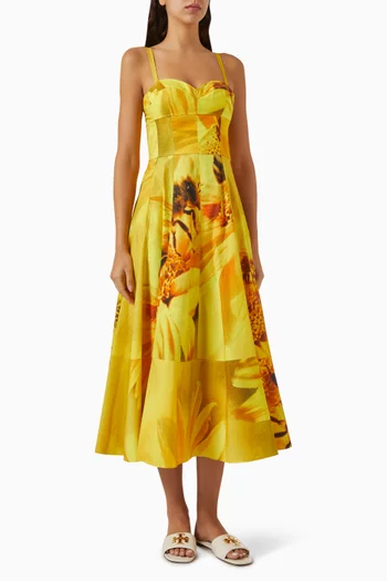 Printed Bustier Dress in Cotton-poplin