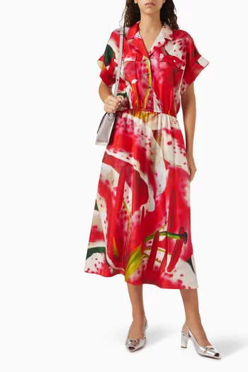 Printed Shirtdress in Silk-twill