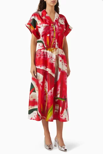 Printed Shirtdress in Silk-twill