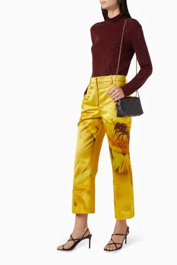 Floral-print Pants in Satin