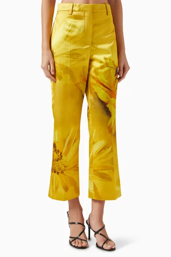 Floral-print Pants in Satin