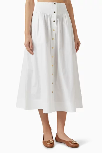 Buttoned Midi Skirt in Cotton-poplin
