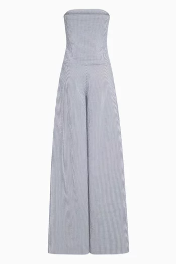 Bustier Flare Jumpsuit in Seersucker Cotton