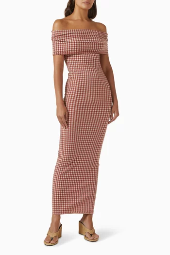 Gingham Off-shoulder Knit Dress