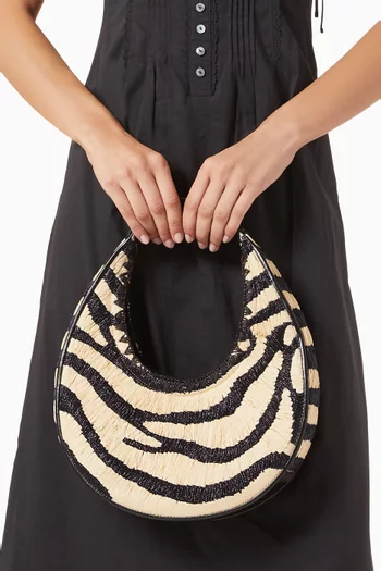 Moon Tote Bag in Zebra-print Raffia