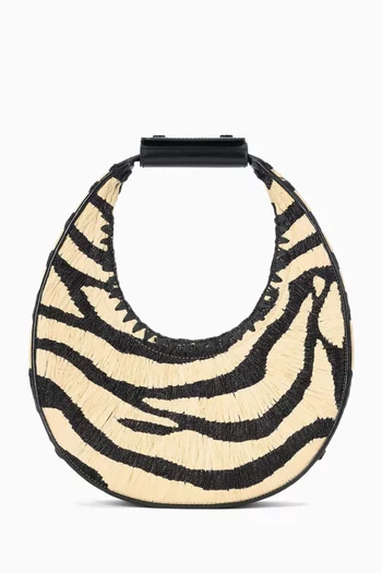 Moon Tote Bag in Zebra-print Raffia