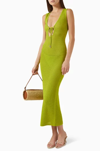 Monte Carlo Tie Maxi Dress in Crochet-knit