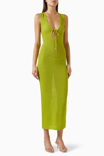 Monte Carlo Tie Maxi Dress in Crochet-knit