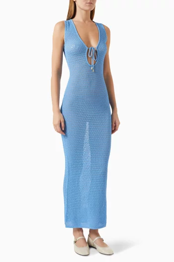Monte Carlo Tie Maxi Dress in Crochet-knit