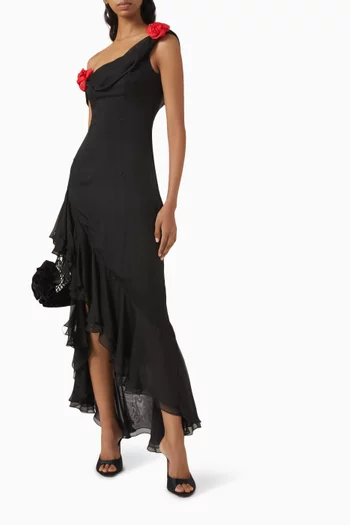 Rosette One-shoulder Dress in Chiffon