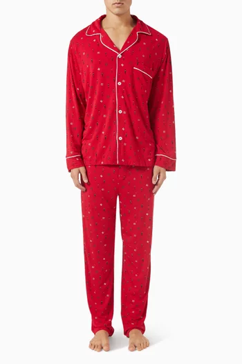 طقم بيجاما ويليام بأكمام طويلة ونقشة تينسيل مودال