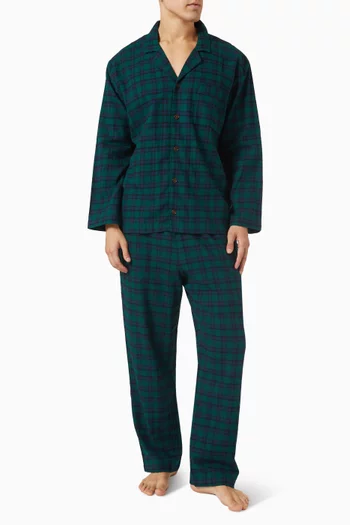 طقم بيجاما فلانيل بأكمام طويلة قطن