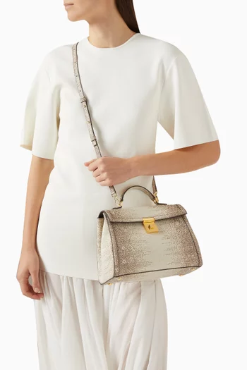 Midi Paris Top-handle Bag in Lizard-printed Leather