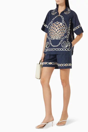 طقم بلوزة وشورت بتصميم متناسق مزين بتطريزات قطن