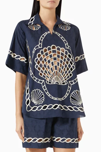 طقم بلوزة وشورت بتصميم متناسق مزين بتطريزات قطن