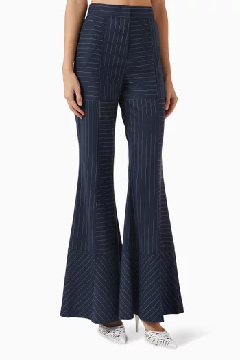 Patchwork Pinstripe Flared Pants
