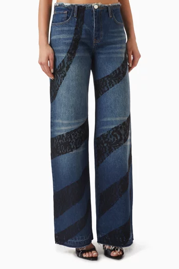 Lace-trim Flared Jeans in Denim