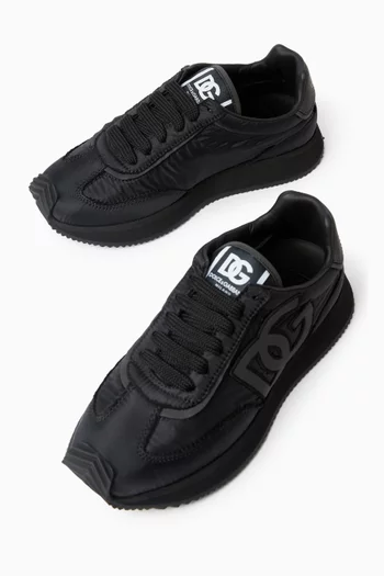 Lace-up Sneakers in Nylon & Leather