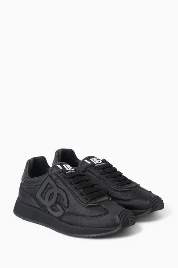 Lace-up Sneakers in Nylon & Leather