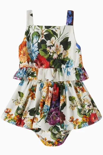 Flower-print Skirt & Bloomers in Cotton Poplin
